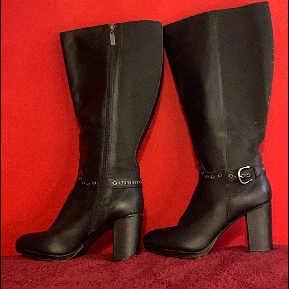 Wide calf high heel boots, size 11W